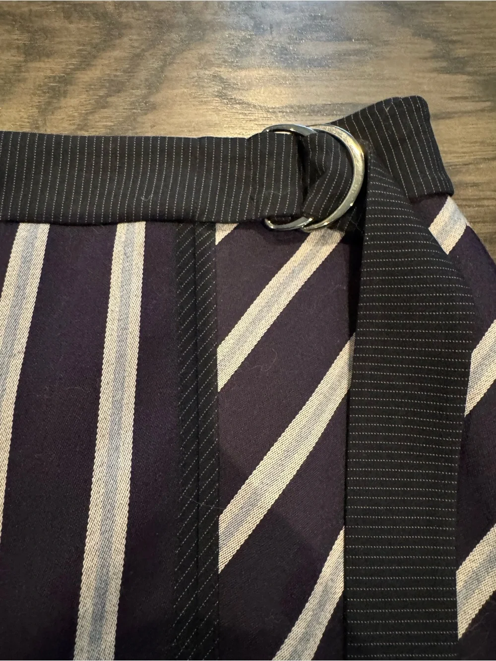 BCBGMaxAzria Navy and White Striped Mini Skirt with Belt Detail